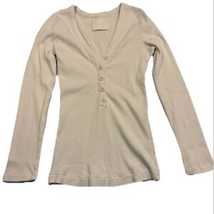 Citizens Of Humanity Women’s Long Sleeve Ribbed Henley Top Off White Size Xs